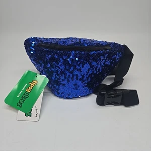 Blue Sequin Fanny Pack Bum Bag Belt Festival Server Bartender Costume New Zip - Picture 1 of 10