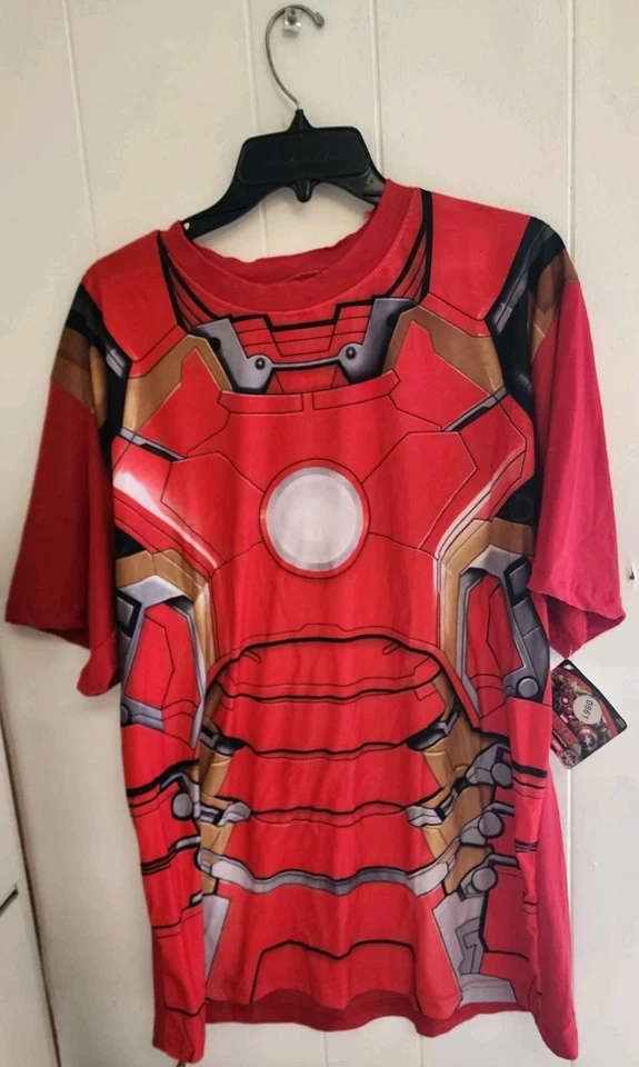 红宝石复仇者联盟钢铁侠服装印花衬衫男式大号带面具 B0861 — 第 1/4 张图片