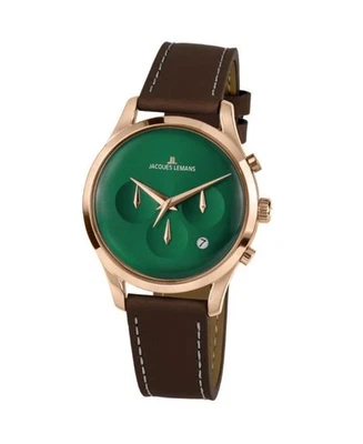 JACQUES LEMANS Relógio Masculino Analógico Quartzo Casual Vestido Clássico Mostrador Verde Waterproo - Imagem 1 de 4