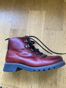 fly of london size 7 Ankle boot. Maroon Red Leather Used - Picture 1 of 5