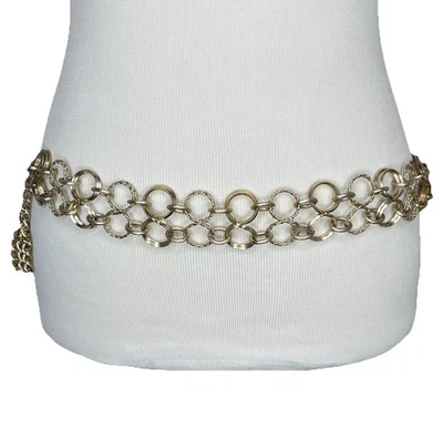 "Cinturón de cadena dorado vintage ancho malla metal cadera cinturón borla S M 28"" - 34""" Foto 1 de 4
