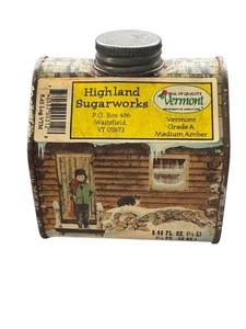 Highland Sugar Works Maple Syrup Log Cabin Tin Container - Picture 1 of 4