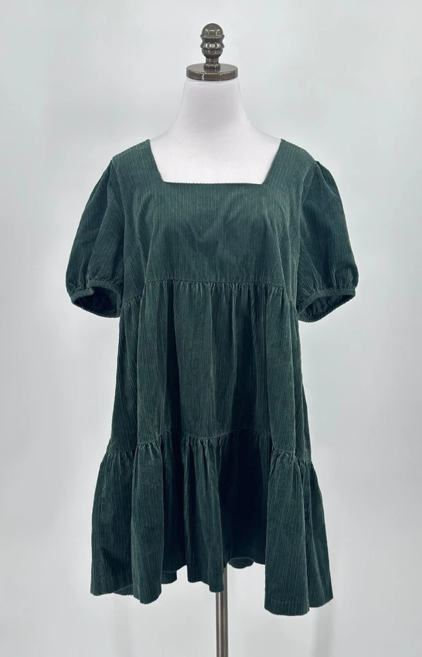 Mini Vestido Madewell Para Mujer Verde Pana Manga Abullonada Campesino Boho En Niveles Talla 14 Foto 1 de 4