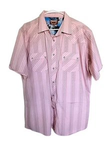 Maxini Premium Mens Pearl Snap Western Shirt Long Sleeve XL Pink Striped - Picture 1 of 3