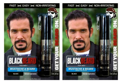 BLACK BEARD Blackbeard for Men Sofortiger Pinsel auf Bart- und Schnurrbartfarbe - Schwarz x2