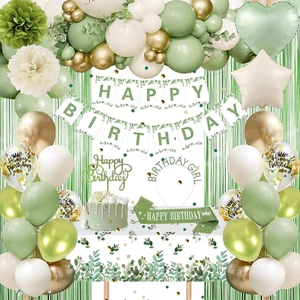 Decorazione Compleanno Verde Oro Salvia Verde Oro Party Decoration Set con Bandiera Happy Birthday - Foto 1 di 7