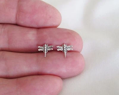 Sterling Silver 8mm Dragonfly Hypo-Allergenic Post stud earrings. - Image 1 of 3