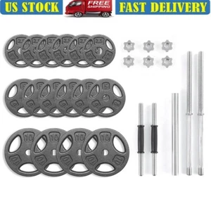 100LB Black Cast Iron Weight Plate Set Dumbbell Barbell Home Gym Rust Resistant - Picture 1 of 8