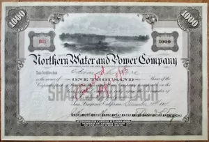 San Francisco, CA 1911 Certificado de Stock: 'Northern Water & Power Company' - Cal - Imagen 1 de 1