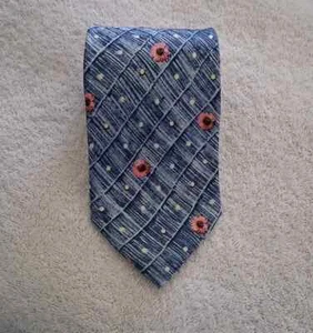 Ermenegildo Zegna Silk Tie Blue Stripe with Pink Floral White Brown Italy Luxury - Picture 1 of 6
