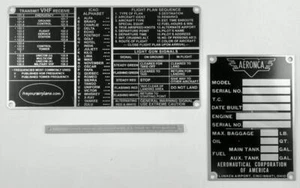 3 Stück Aeronca Datenschild/Plakate Gruppierung GFK-0142 - Bild 1 von 6