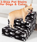 3-Step Pet Stairs Climb Ladder Indoor Small Cat Dog Puppy for Bed Couch w/ Cover