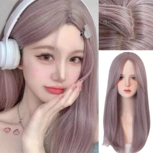 Heat-Resistant Gray Purple Layered Wig 24 Inch Cosplay Lolita Wig Daily Wear - Picture 1 of 12