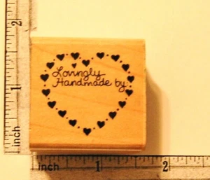 Lovingly Handmade By Rubber Stamp Heart Shape Border Stampendous Wood Mounted - Picture 1 of 5