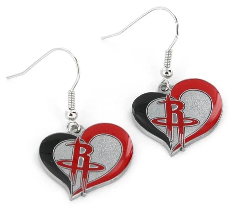 Houston Rockets Basketball Logo NBA Heart Swirl Charm Dangle Earrings Set Cover