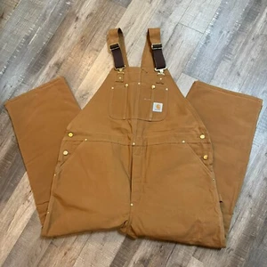 VTG NOS Carhartt Mens Brown Canvas Quilt Lined Insulated Bib Overalls 48x30 USA! - Picture 1 of 10