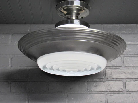 Vintage Mid Century Retro Machine Age Semi Flush Mount Light Restored 19" diam Cover