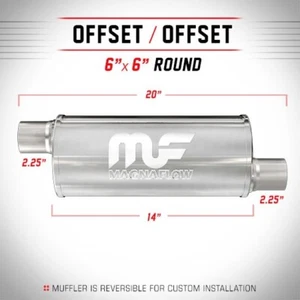 Silenziatore universale Magnaflow tondo 6'' x20'' uscite 2.25''/2.25'' Offset x2 - Foto 1 di 1