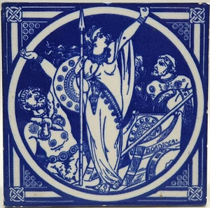 Arts & Crafts Minton Fireplace Blue Tile Early English History Boadicea C1872 - Picture 1 of 3