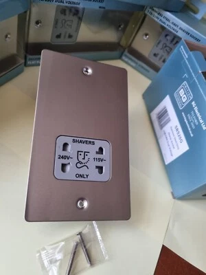 BG  Brushed Steel Dual Voltage Shaver Socket 115/230V  Flat plate FREE POSTAGE - Image 1 of 4