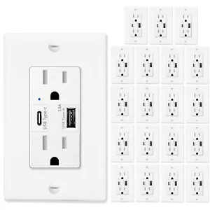 5.8A Type C USB Outlet Charger Tamper-Resistant Receptacle with Plate UL 20 Pack - Picture 1 of 12