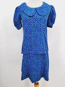Vintage Homemade Bright Floral 60's Style Peter Pan Collar Skirt & Top Set - Picture 1 of 8