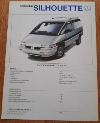 1992 Мексиканский OLDSMOBILE СИЛУЭТ автомобиля продажи брошюра. Испанский текст - Изображение 1 из 2