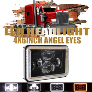 For Peterbilt 357 359 378 379 4x6" LED Headlight Hi-Lo Beam DRL Turn Angel Eye - Foto 1 di 12