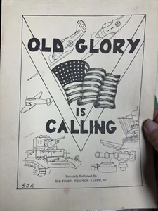 C 1942 WW2 Winston/Salem 9x12 sheet music OLD GLORY IS CALLING - Picture 1 of 2