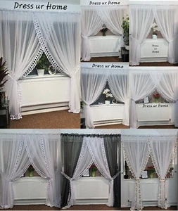 Ready made voile net curtain lace guipure beads flounce patio french doors - Picture 1 of 77