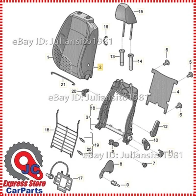 17A881805D ZVB VOLKSWAGEN GENUINE 2017 2027 JETTA BACKREST COVER LEATHERETTE TIT - Image 1 of 2