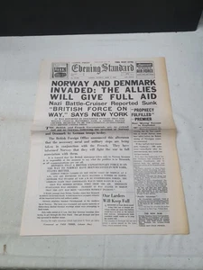 Original Newspaper, Evening Standard April 9th 1940, Norway Denmark Invaded(B75) - Picture 1 of 5