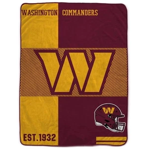 NFL Washington Commanders Logo Divide Royal Plush Flannel Blanket 60" X 80" - Picture 1 of 2