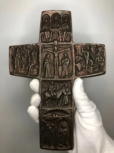 Vintage Bronze Wandkreuz Leben Jesus Muster Religion Christus Kreuz - Bild 1 von 14