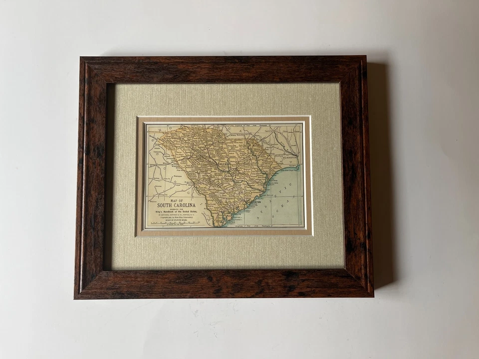 Mapa estatal "Cobre" de Carolina del Sur de 1891 por Matthews-Northrup marco/estera VER DESCRIPCIÓN Foto 1 de 3