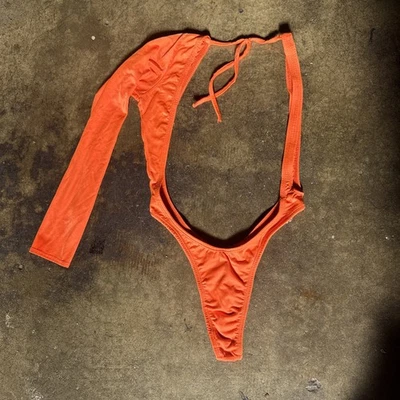 Mono de Colección Años 70 Años 80 Naranja Corte Elástico Showgirl Burlesque Foto 1 de 4