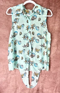 Top de mujer con cuello verde azulado con cuello temático de playa transparente central talla grande - Imagen 1 de 5