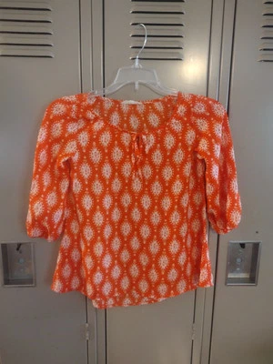 Copper Key Geometric Orange 3/4 Sleeve Blouse Size Small - Image 1 of 4
