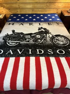 Harley Davidson Throw Blanket Biederlack USA Vintage Motorcycle 57x78” - Picture 1 of 8