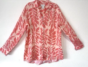 Womens Medium Linen Shirt Rachel Zoe Button Up Tangerine Roll Tab Sleeves Resort - Picture 1 of 5