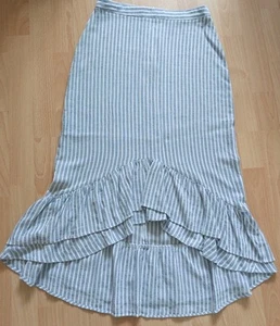 Sommerrock BERSHKA Carmen Lang Rüschen Leicht Gr.S Grau gestreift Neuwertig - Bild 1 von 6