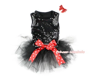 Sparkle Sequins Black Sleeveless Minnie Bow Black Gauze Pet Dog Dress Outfit - Picture 1 of 3
