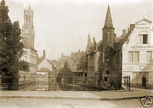 Tirage photo ancienne -  XIXe Ville de Bruges Brugge et ses Canaux  - Picture 1 of 1