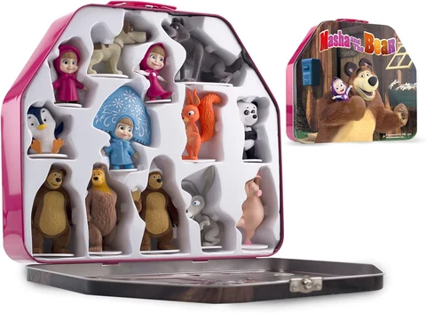 Luppa Masha and The Bear Toys Playset: 13 Figures with Tin Box of The BearÂ´s I Cover