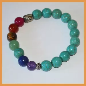 Pulsera elástica de 7 chakras turquesa cabeza de Buda energía curativa - Imagen 1 de 6