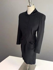 1940’s Black 2 Piece Suit Skirt Seperates Vintage 1950s Jacket Set SMALL Retro - Picture 1 of 18