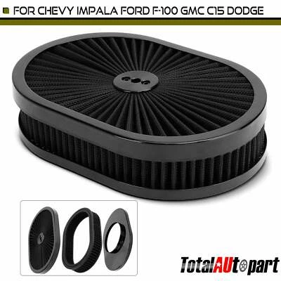 1pc 12" X 2"Oval Black Air Cleaner Kit for Chevy Impala Ford F-100 GMC C15 Dodge - Image 1 of 4