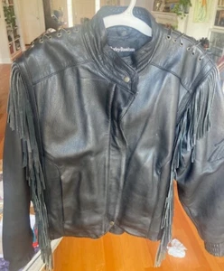 HARLEY-DAVIDSON SCHWARZE AMERIKANISCHE RINDSLEDER DAMEN LEDERJACKE - SMALL (40 W) - FRANSEN - Bild 1 von 5