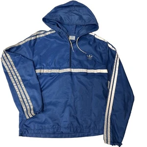 80's Adidas SHINY Blue Antron Nylon TREFOIL 3 Stripe Hoodie TRACK Shirt Jacket S - Picture 1 of 12