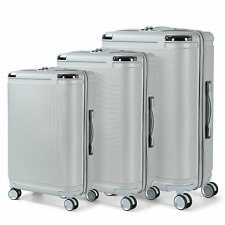3PCS Luggage Travel Set Bag ABS Trolley Hard Shell Suitcase Silver 20/24/28"